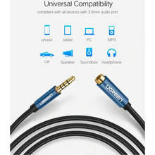 Кабель UGREEN AV118 3.5 mm Male to 3.5 mm Female 2 м Black (90403184)