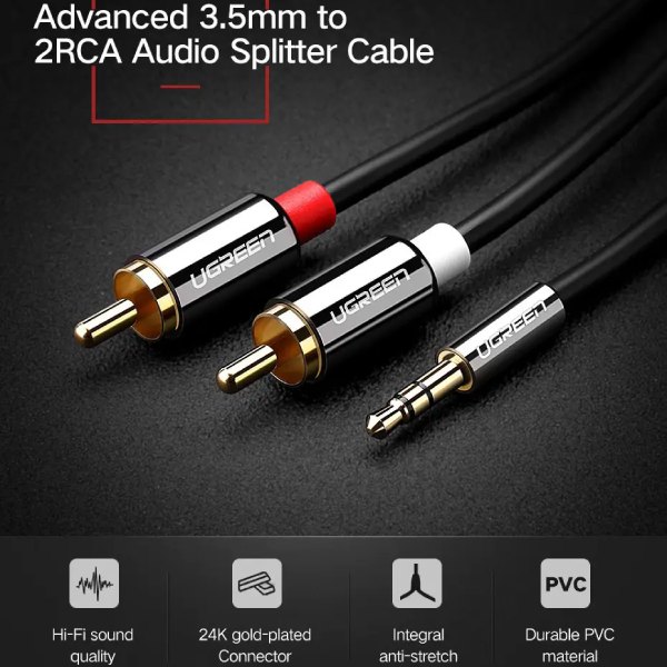 Кабель UGREEN AV116 3.5 mm to 2RCA Audio Cable 1 m Black (904019671) Вид кабель