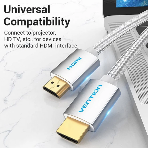 Кабель VENTION HDMI - HDMI 4K 3 м Silver Metal Type (AABII) Конектори папа-папа