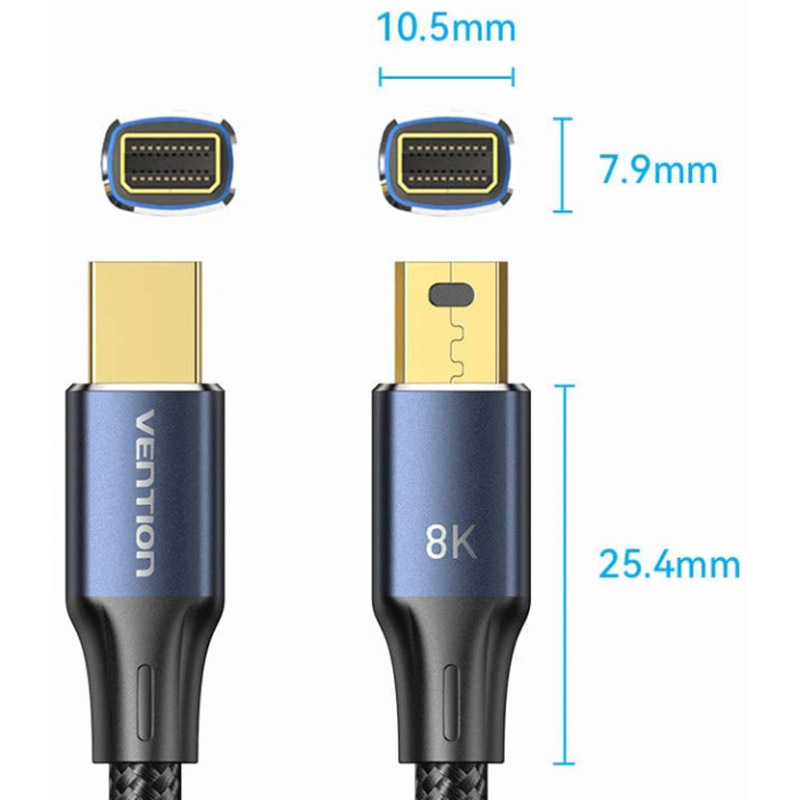 Кабель VENTION DisplayPort mini M - mini M 2.0м V1.4 8K 60Гц Blue Aluminum Alloy (HCGLH) Тип роз'єму mini DisplayPort - mini DisplayPort