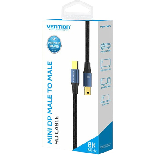 Кабель VENTION DisplayPort mini M - mini M 2.0м V1.4 8K 60Гц Blue Aluminum Alloy (HCGLH) Конектори папа-папа