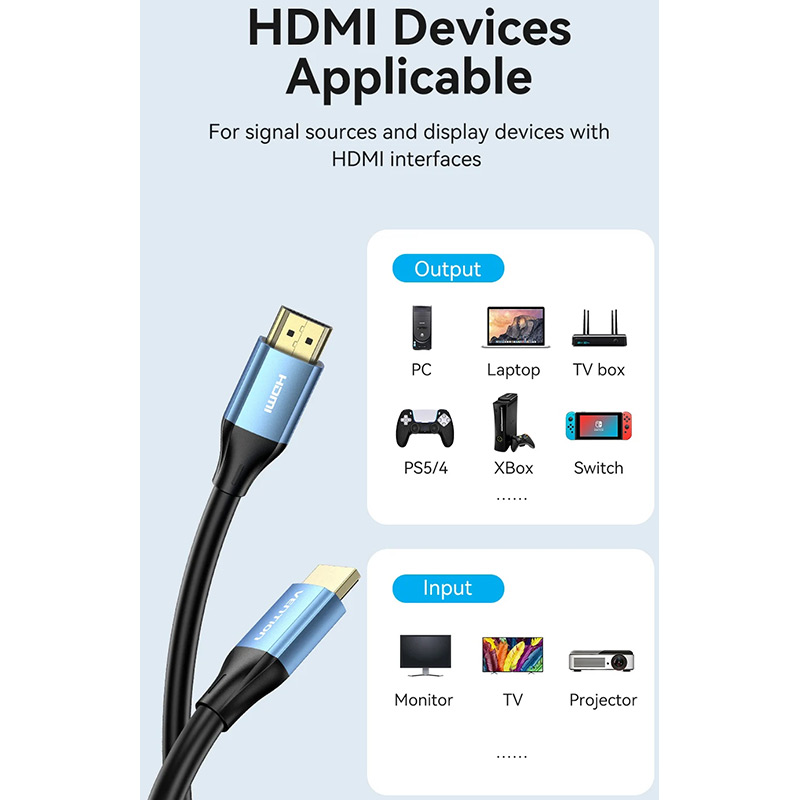 Изображение Кабель VENTION HDMI M - M 2.0 м V2.0 4K 60Гц Aluminum Alloy Blue (ALHSH)