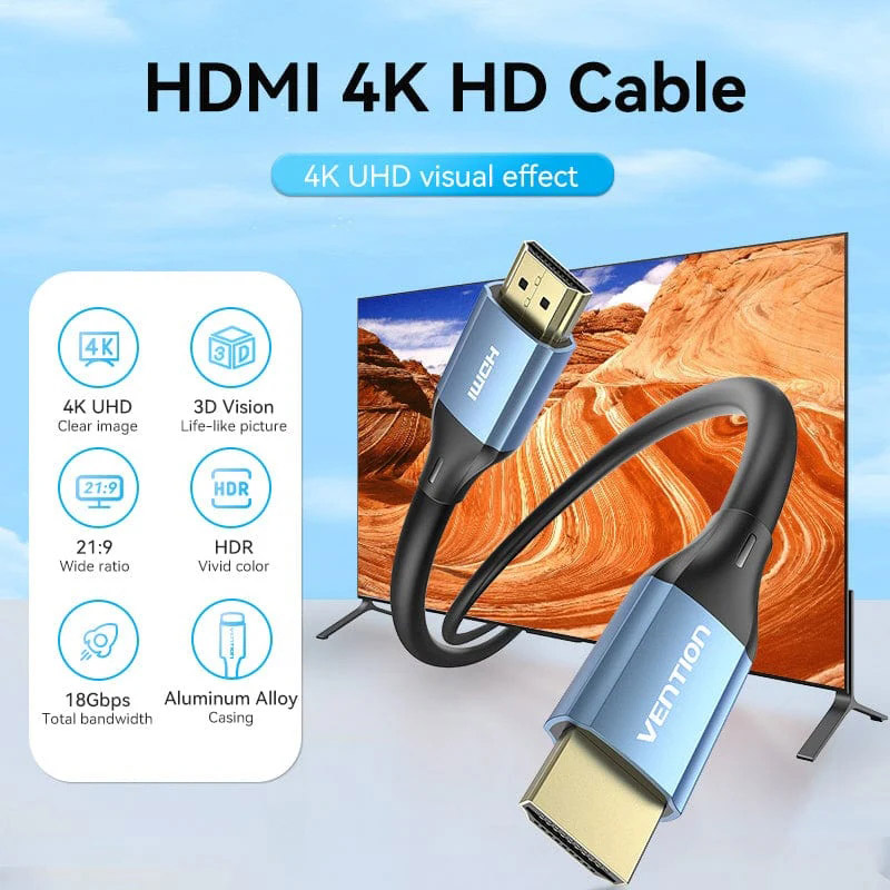 Кабель VENTION HDMI M-M 2.0 м V2.0 4K 60Гц Aluminum Alloy Blue (ALHSH) Довжина 2