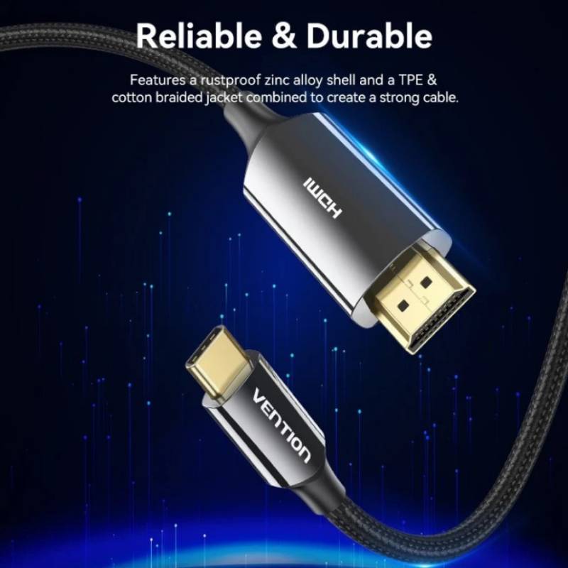 Кабель VENTION USB 3.1 Type-CM - HDMI M 1.8 м 8K Zinc Alloy TPE Black (CRCBAC) Конектори папа-папа