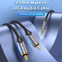 Кабель Vention AUX 3.5 mm M - 2xRCA M, 1 м. Black (BCNBF)