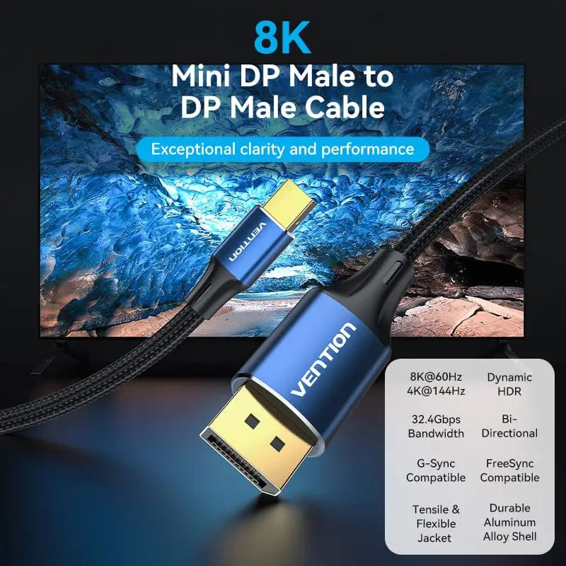 Кабель VENTION DisplayPort - mini DisplayPort v1.4 2 м. Black (HCFLH) Вид кабель