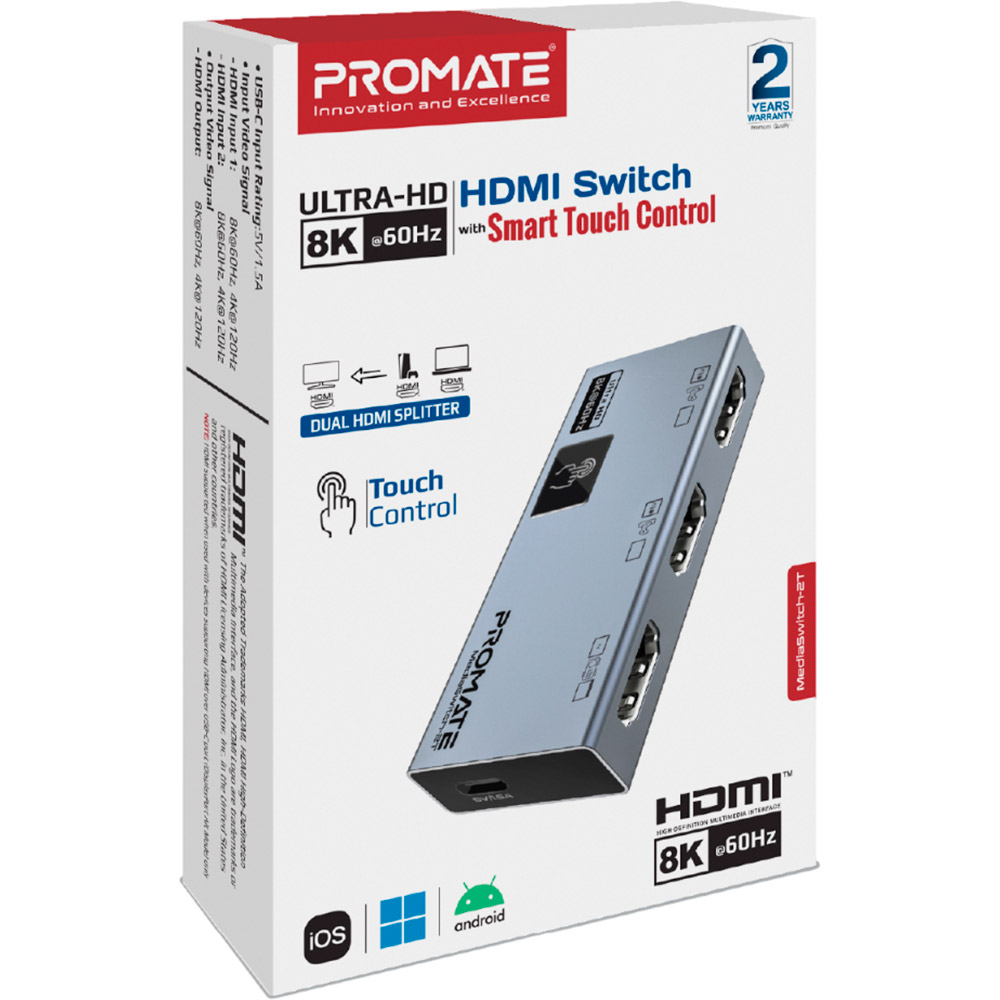 Свитч Promate MediaSwitch-2T HDMI to HDMI Silver (mediaswitch-2t) Вид переходник