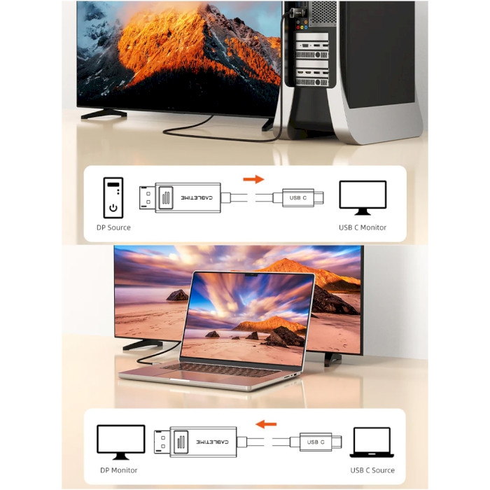 Фото Кабель CABLETIME USB Type-C - DisplayPort 2 м Black (CA914074)