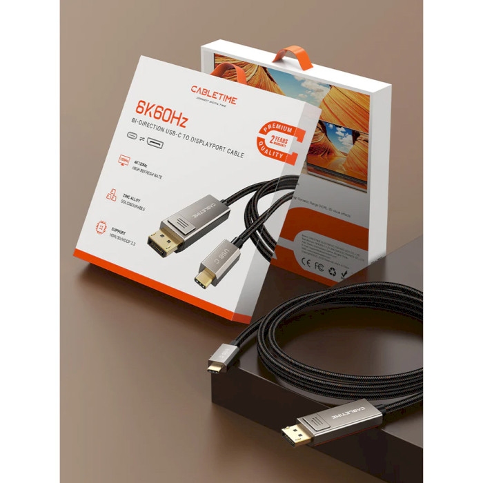 Кабель CABLETIME USB Type-C - DisplayPort 2 м Black (CA914074) Конектори папа-папа