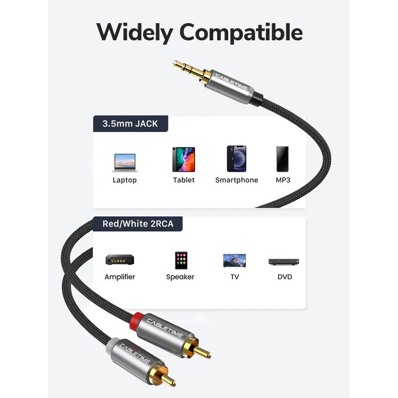 Кабель CABLETIME 3.5 мм - 2x RCA, 3 м (CA914067) Тип роз'єму 3.5 - 2 x RCA