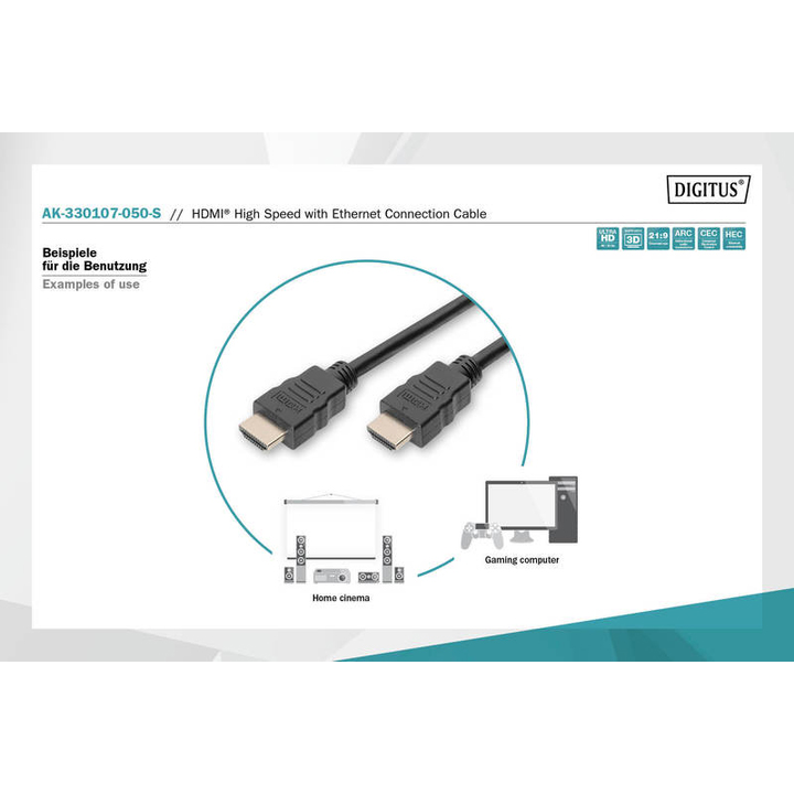 Кабель DIGITUS HDMI to HDMI 5м Black (AK-330107-050-S) Конектори папа-папа