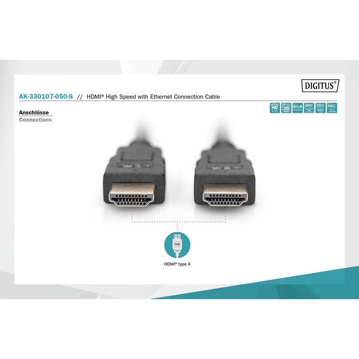 Кабель DIGITUS HDMI to HDMI 5м Black (AK-330107-050-S) Довжина 5