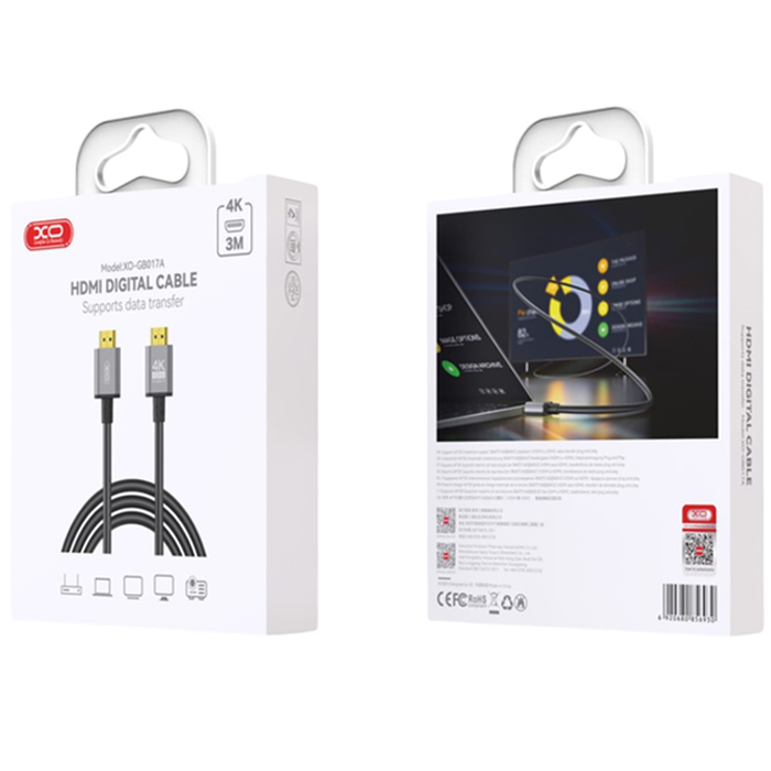 Фото Кабель XO HDMI - HDMI v2.0 3 м Black (GB017A-HDMI.tranish)