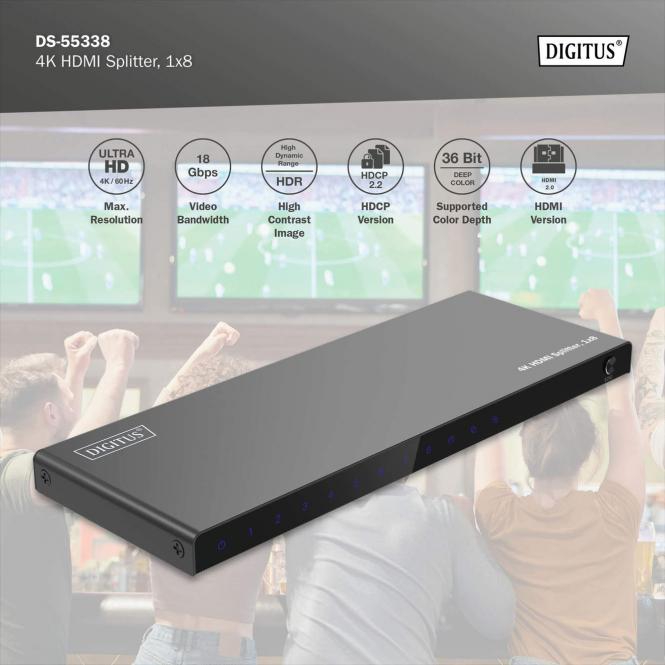 Фото Відеоспліттер DIGITUS HDMI - 8 х HDMI Black (DS-55338)