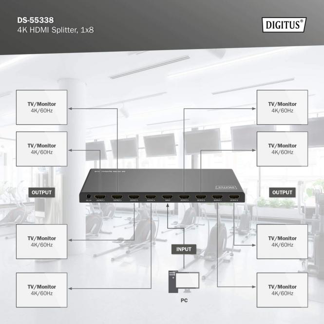 Відеоспліттер DIGITUS HDMI - 8 х HDMI Black (DS-55338) Версія HDMI 2.0