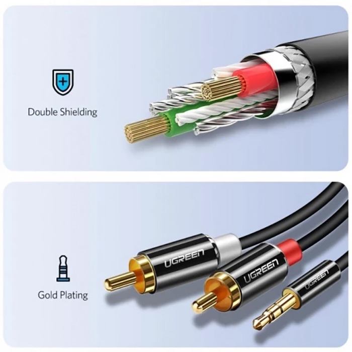 Кабель UGREEN AV116 3.5 mm to 2 RCA Audio Cable 2 м Black (90401969) Вид кабель