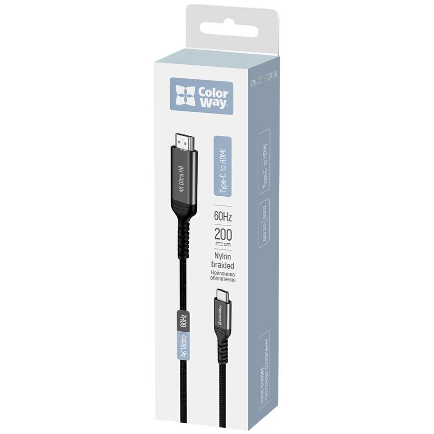 Фото Кабель COLORWAY USB Type-C - HDMI 4K 60Hz 2м Black (CW-CBCHD077-BK)