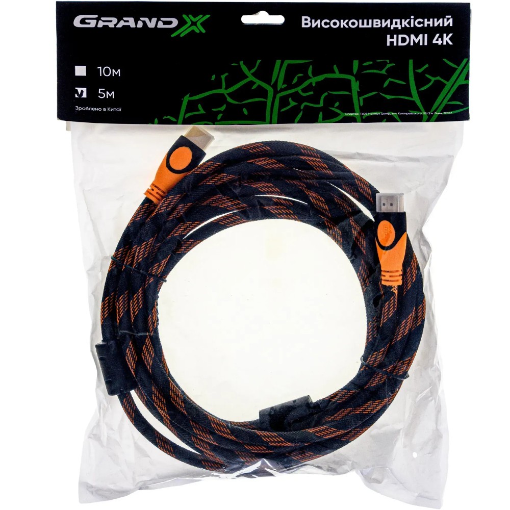 Кабель GRAND-X HDMI 4K 5 м (HDN05-4K) Тип роз'єму HDMI - HDMI