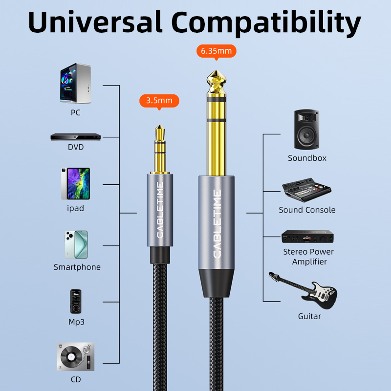 Кабель CABLETIME 6.35 мм (M) - 3.5 мм (M) 3 м Black (CF25N) Коннекторы папа-папа