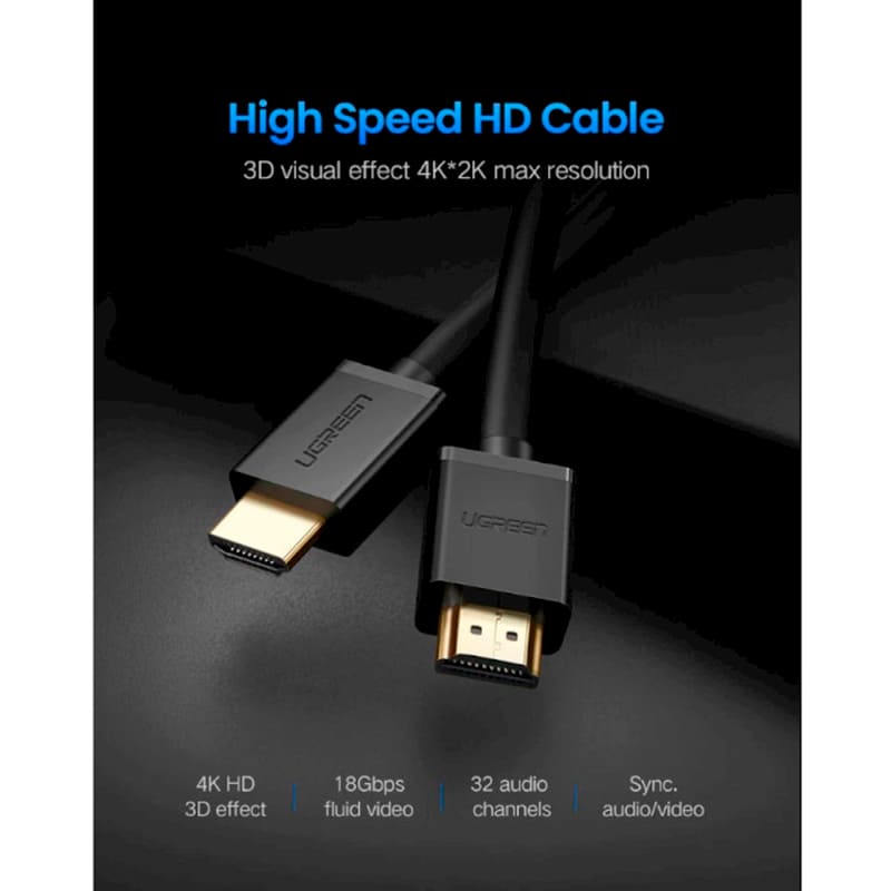 Внешний вид Кабель UGREEN HD104 HDMI - HDMI 10 м Black (10110)