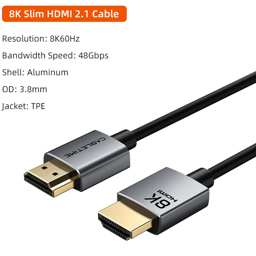 Кабель CABLETIME CH14L HDMI (M) - HDMI (M) 2.1V 8K/60Hz 2 м Black (CA915910) Конектори папа-папа