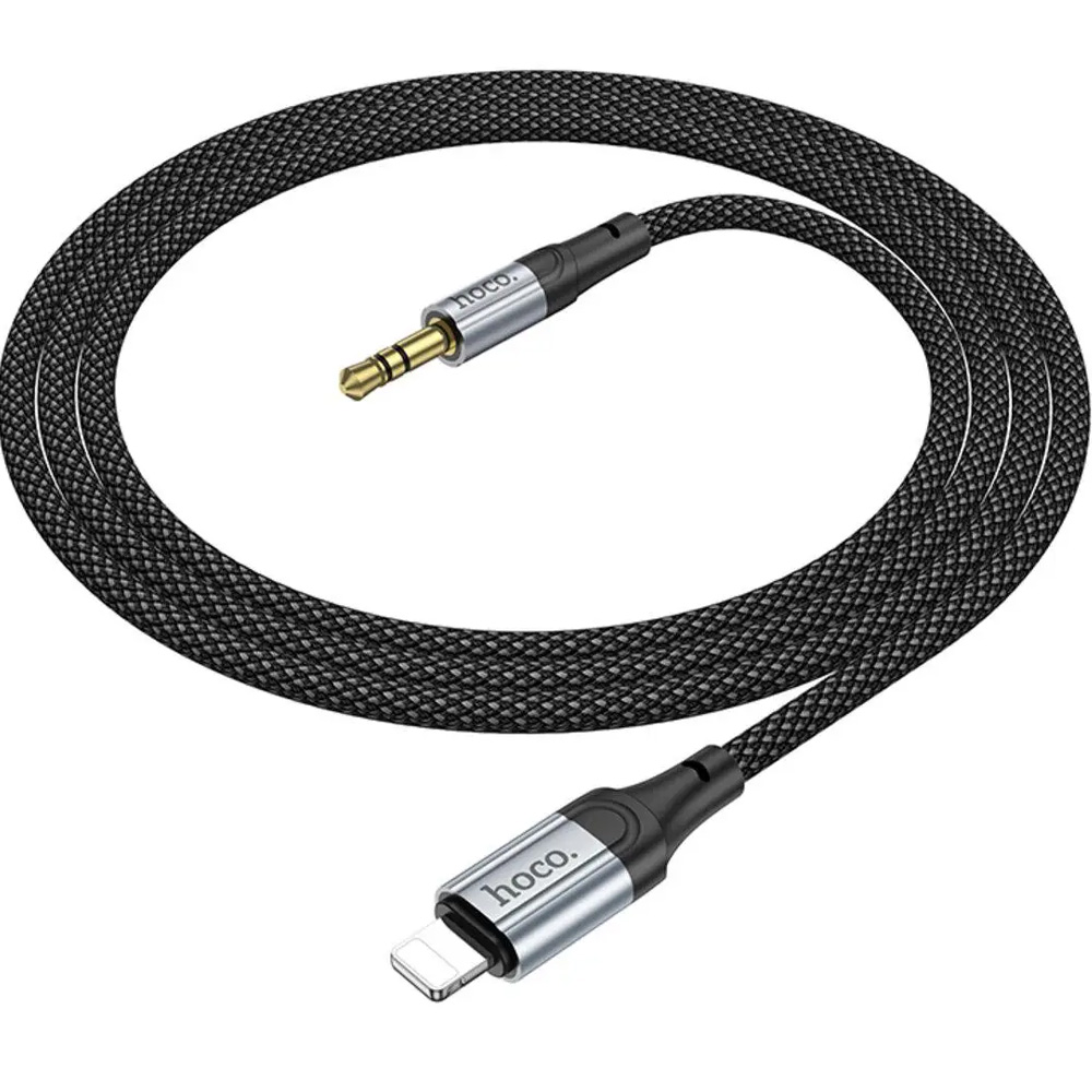 Фото Кабель HOCO UPA24 3.5mm - 3.5mm male nylon braid 1m Black (6931474789136)