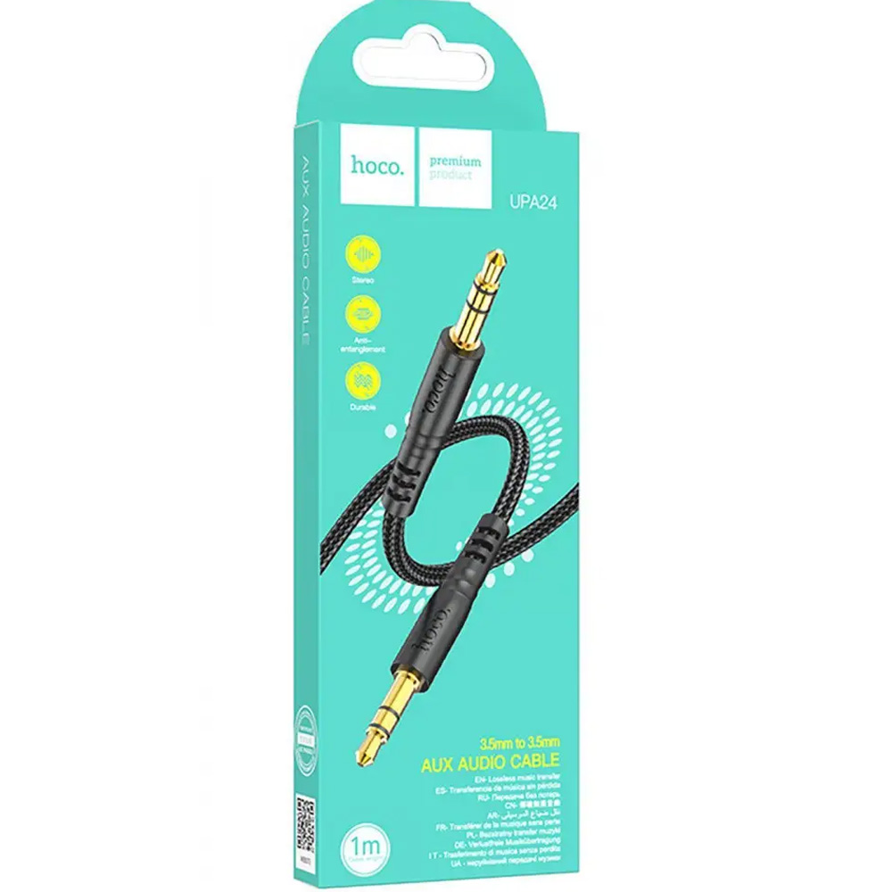 Кабель HOCO UPA24 3.5mm - 3.5mm male nylon braid 1m Black (6931474789136) Вид кабель