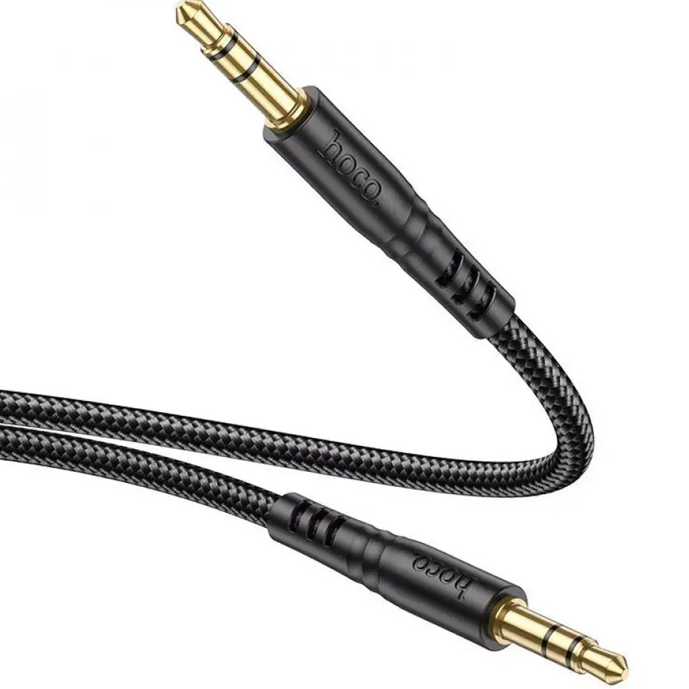 Кабель HOCO UPA24 3.5mm - 3.5mm male nylon braid 1m Black (6931474789136) Конектори папа-папа