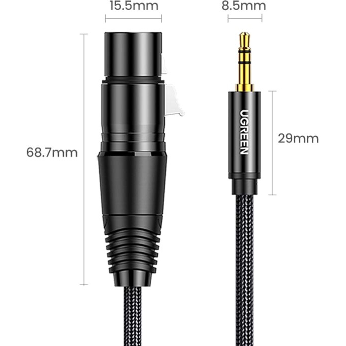 Кабель UGREEN 3.5мм XLR F AV182 2.0 м Black (20244) Довжина 2