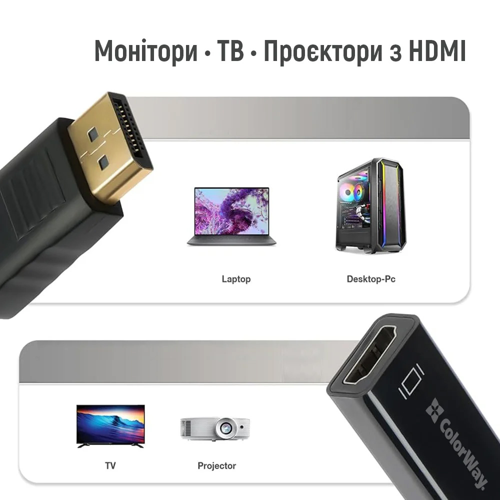 Изображение Переходник COLORWAY DisplayPort to HDMI Female Black (CW-AD-DPHD)
