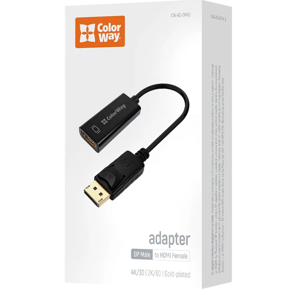 Переходник COLORWAY DisplayPort to HDMI Female Black (CW-AD-DPHD) Коннекторы папа-мама