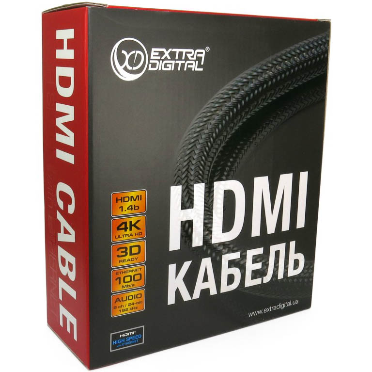 Кабель EXTRADIGITAL HDMI - HDMI 10m Red-Black (KBH1613) Конектори папа-папа