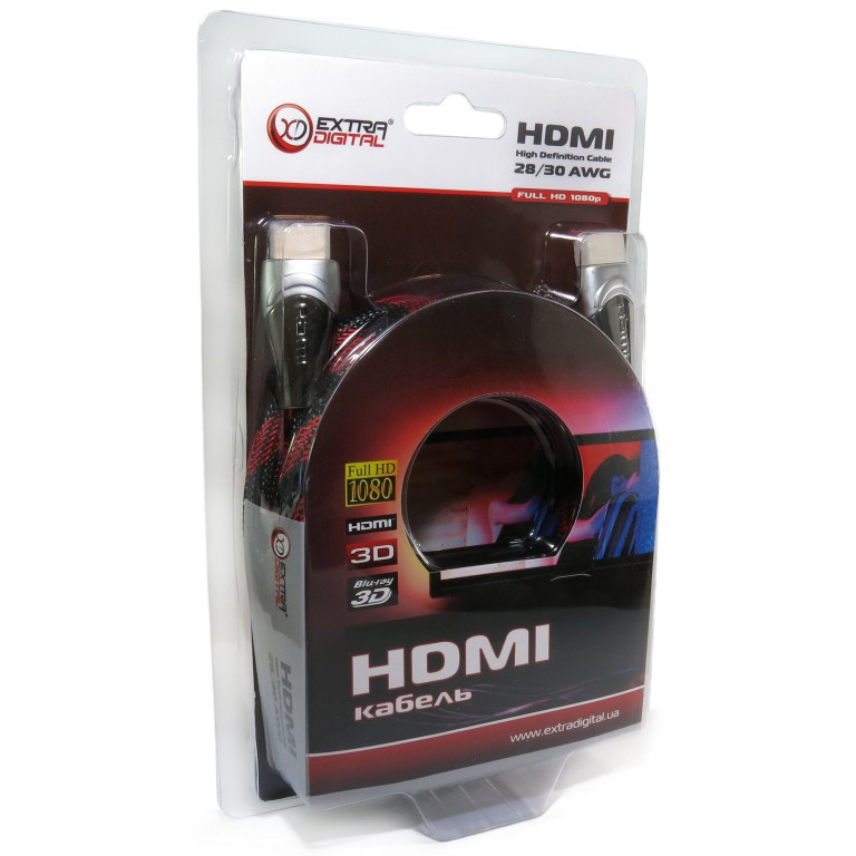 Кабель EXTRADIGITAL HDMI - HDMI 3m Red-Black (KBH1611) Тип разъема HDMI - HDMI 