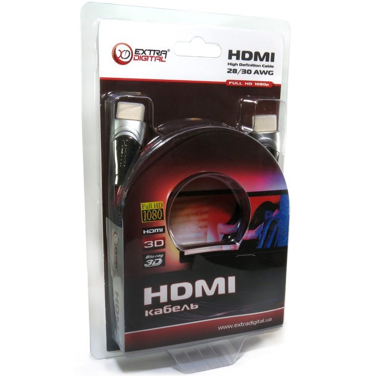 Кабель EXTRADIGITAL HDMI - HDMI 1.5 m Red-Black (KBH1609) Тип роз'єму HDMI - HDMI