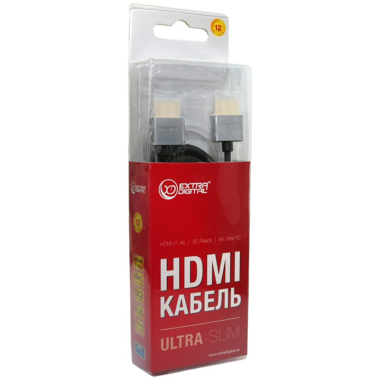 Кабель EXTRADIGITAL HDMI - HDMI 0.75 m Black (KBH1603) Тип роз'єму HDMI - HDMI