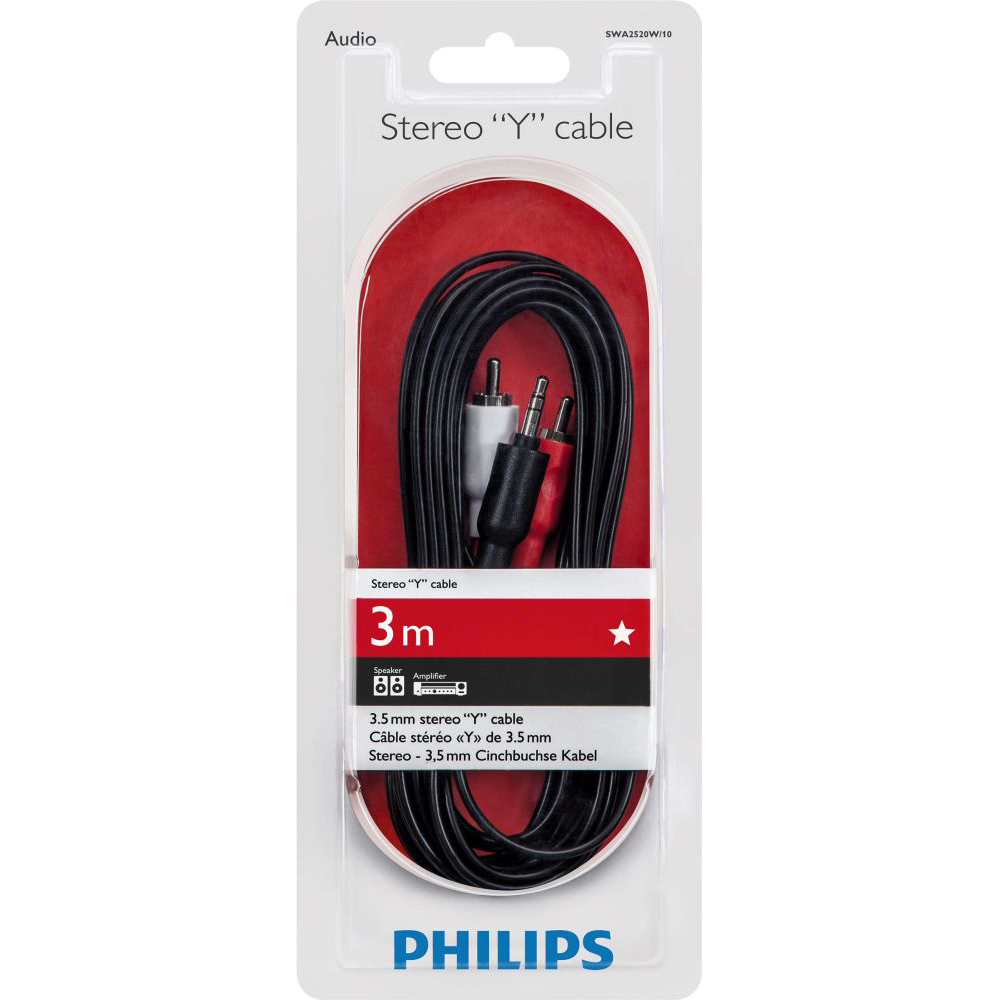 Кабель PHILIPS Jack 3.5 мм-M/RCA-Mx2 Stereo Cable 3м, Black (SWA2520W/10) Вид кабель