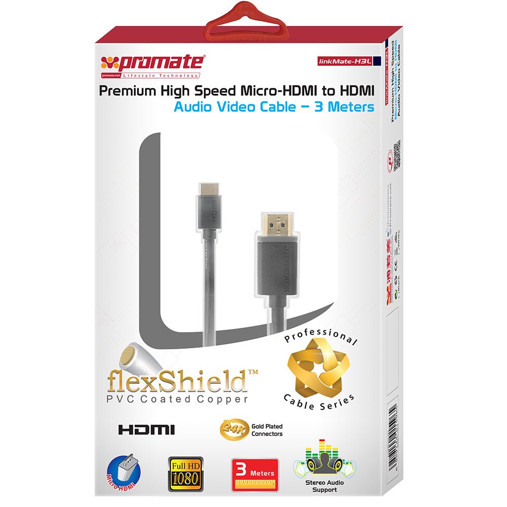 Кабель PROMATE linkMate-H3L micro HDMI - HDMI 3 м Black Вид кабель