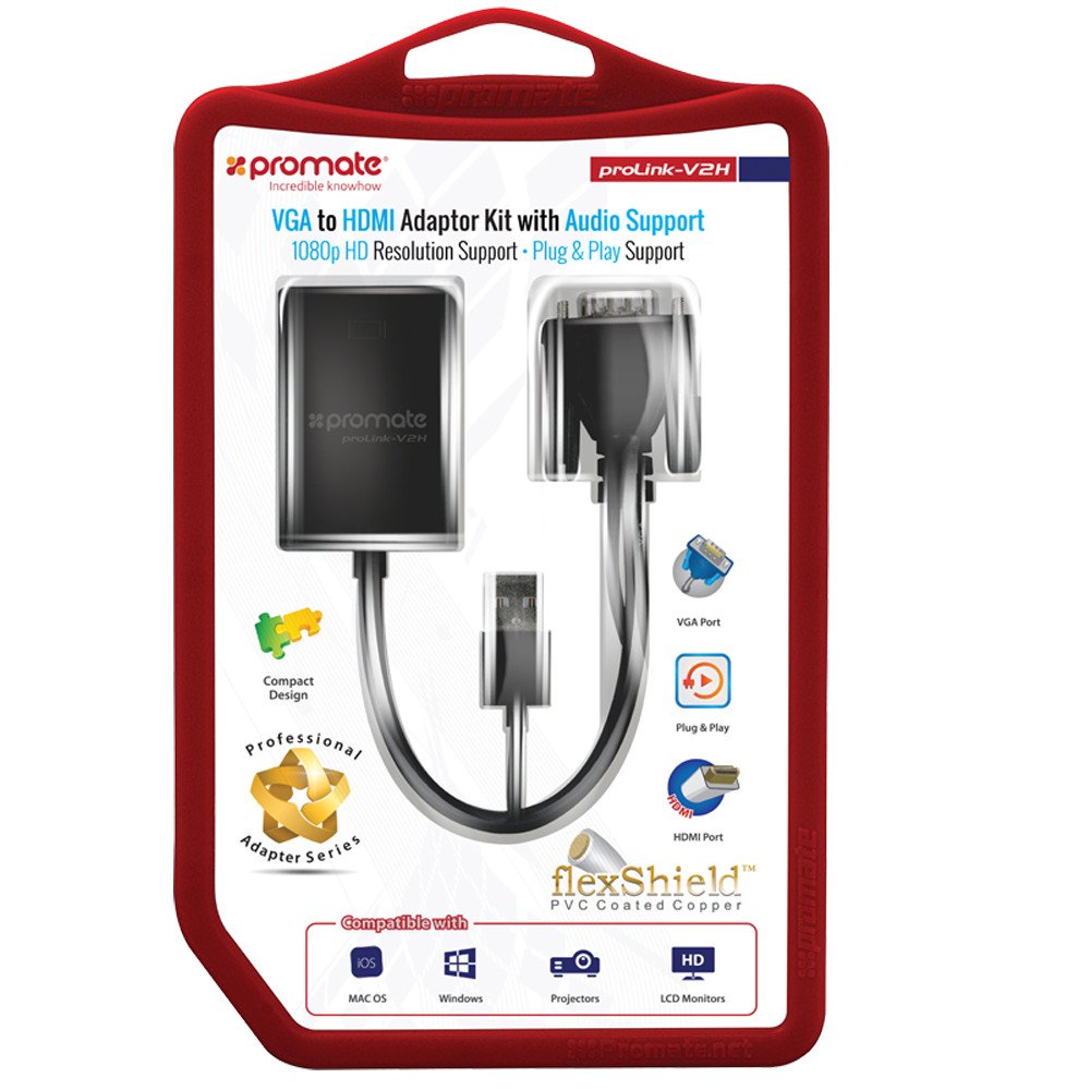 Перехідник PROMATE ProLink-V2H HDMI - VGA + USB Black Вид перехідник