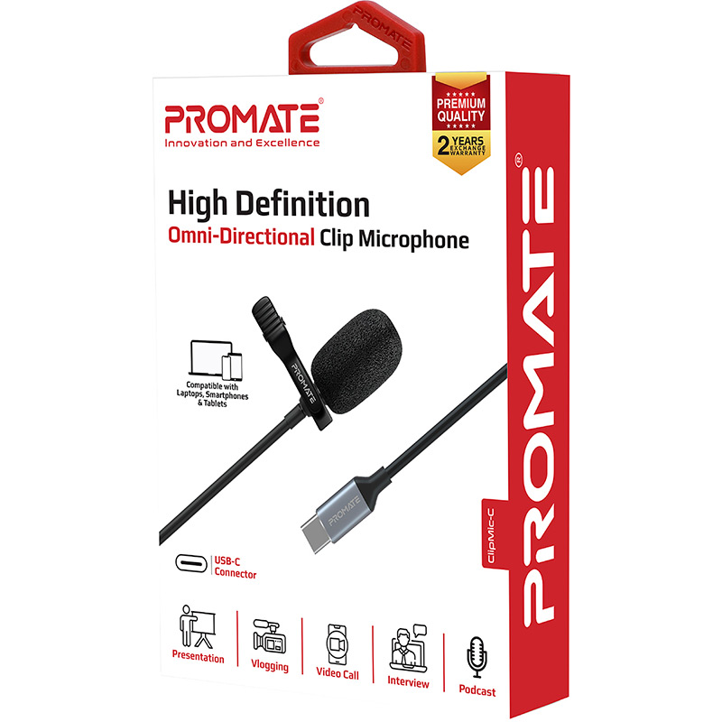 Микрофон PROMATE ClipMic-C USB Type-C Black (clipmic-c.black) Тип петличный