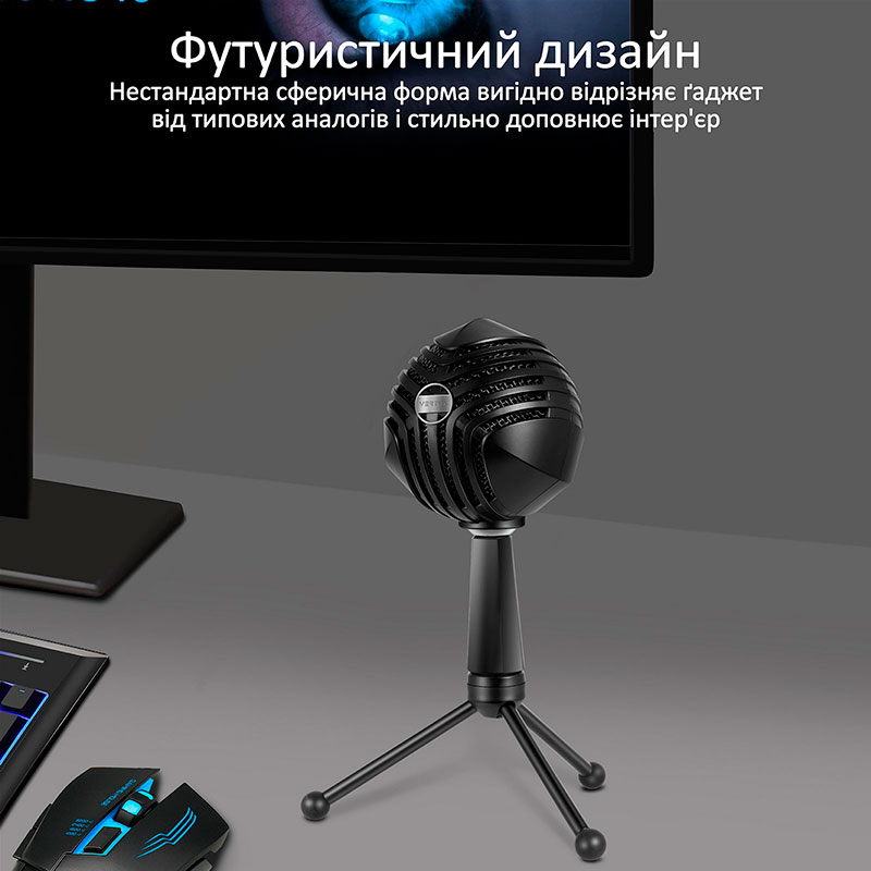 Фото 3 Мікрофон Vertux Sphere LED USB Black (sphere.black)