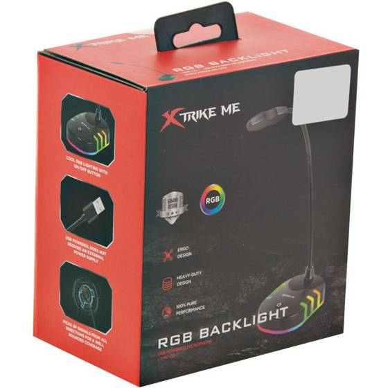 Мікрофон XTRIKE ME XMC-02 RGB backlit 3.5мм+USB Додатково Всеспрямовані, Чутливість -38 дБ, Довжина шнура 1.5 м, Рознімання: 3.5 мм, mini-jack, AUX, USB