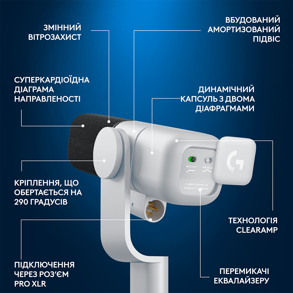 Внешний вид Микрофон LOGITECH G Yeti Studio Active Dynamic XLR Broadcast ClearAmp Off White (988-000566)
