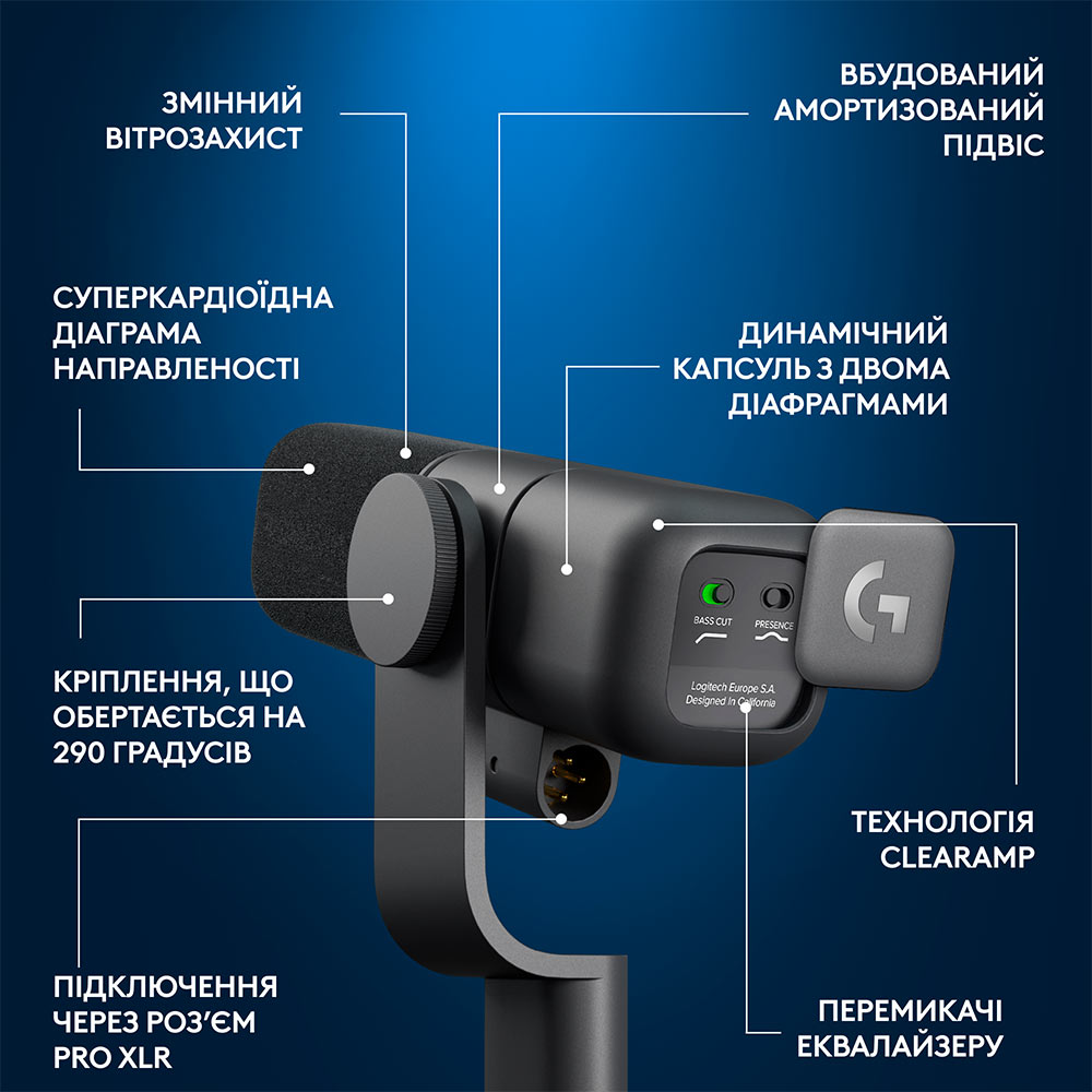 Внешний вид Микрофон LOGITECH G Yeti Studio Active Dynamic XLR Broadcast with ClearAmp Black (988-000565)