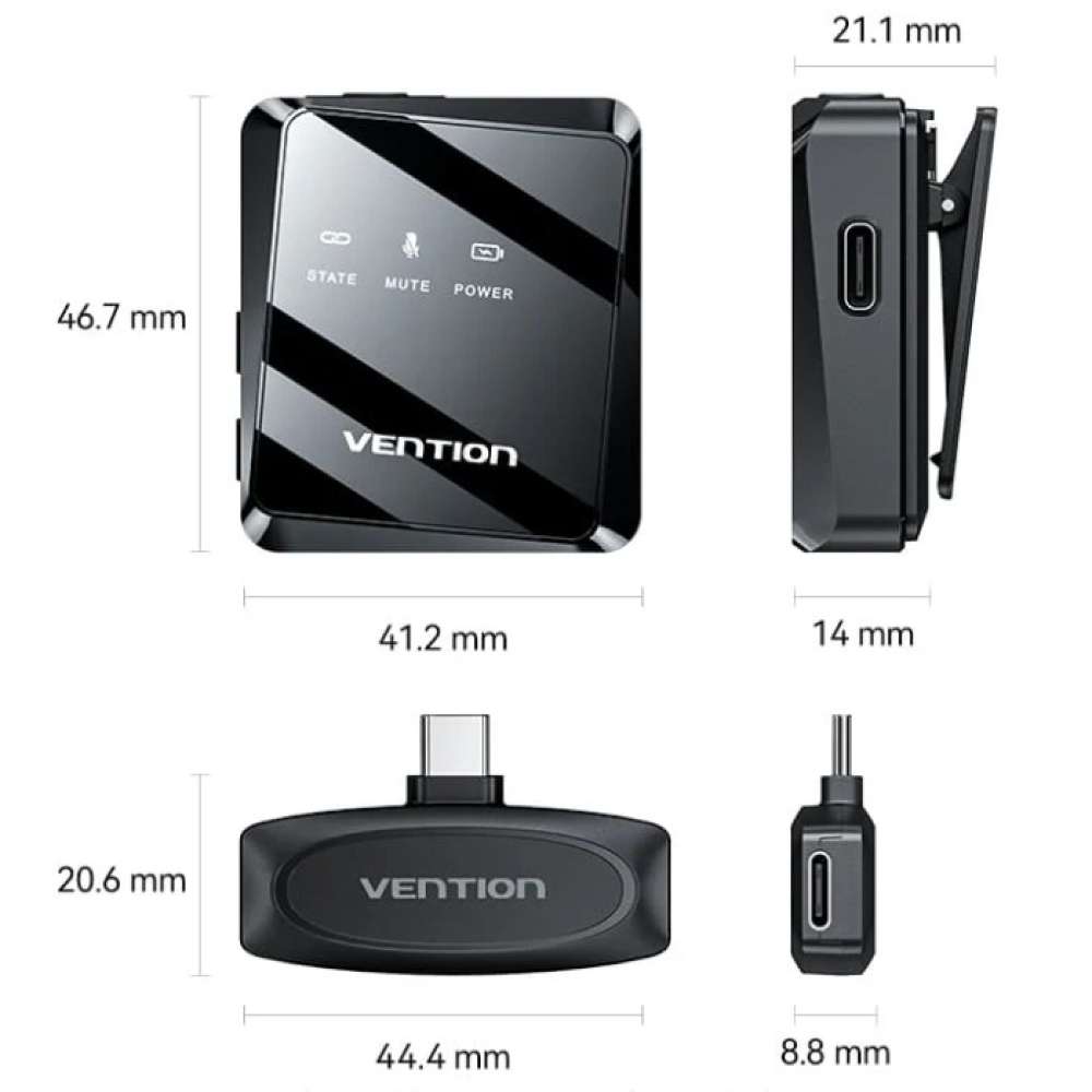 Мікрофон VENTION USB-C 2-Pack Wireless Lavalier Black (NCBB0) Матеріал Пластик