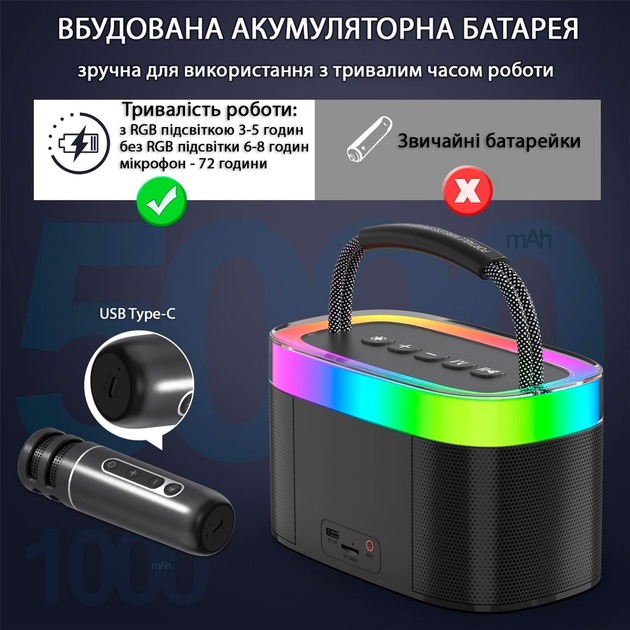 Портативна система караоке ACTION black (U-02) Матеріал Пластик