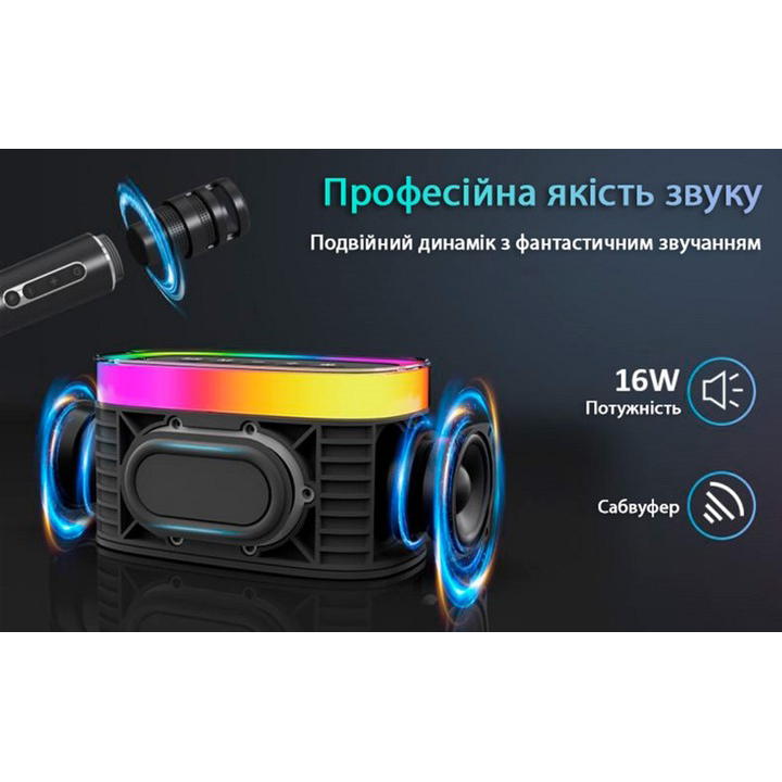 Зовнішній вигляд Портативна система караоке ACTION black (U-02)