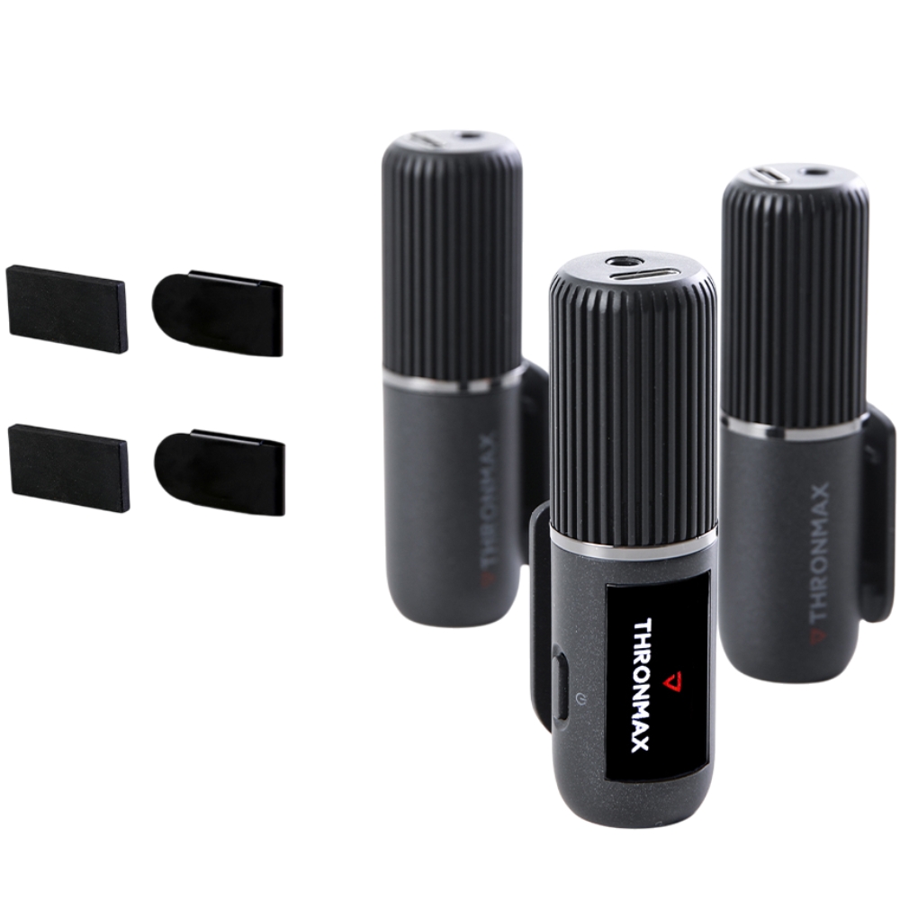 Микрофон THRONMAX C2 SPACE 2 шт Black (C2THRONMAX) Дополнительно беспроводная 2.4 ГГц; радиус до 80 м; 2 передатчика + 1 приёмник; автосинхронизация; шумоподавление; задержка 14 мс; работа &gt;8 ч; зарядка USB-C; металлический корпус 27 г; звук 48 кГц/24-бит; кабель, ветрозащита, аксессуары