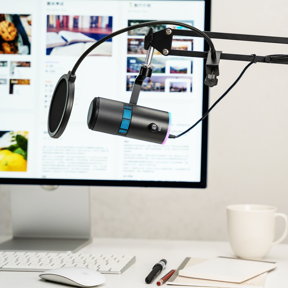 Мікрофон THRONMAX M30 KITS Black (M30THRONMAX) Додатково конденсаторний; Transsound 16 мм; Plug and Play USB-C; подвійне екранування; 20-20к Гц; 96 кГц/24 біт; макс. 112 дБ; амортизатор; штанга із поп-фільтром; RGB 24 режими; для подкастів, відео, конференцій