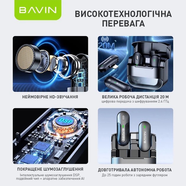 Зовнішній вигляд Мікрофон BAVIN MP-100 Type-C Black (H-MP-100 BK)