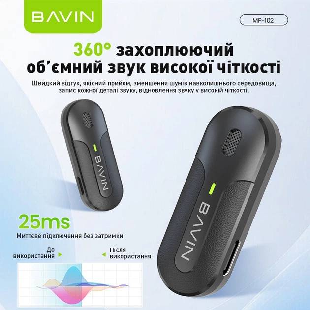 Фото 4 Петлічний мікрофон BAVIN BAVIN MP-102 Type-C Black (MP-102 BK)